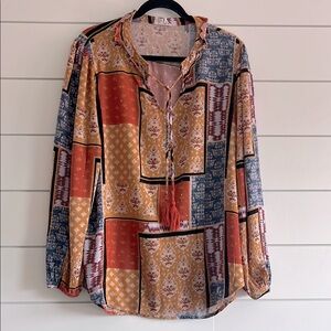 Cloth & Portrait Artistic Patchwork Rayon Blouse